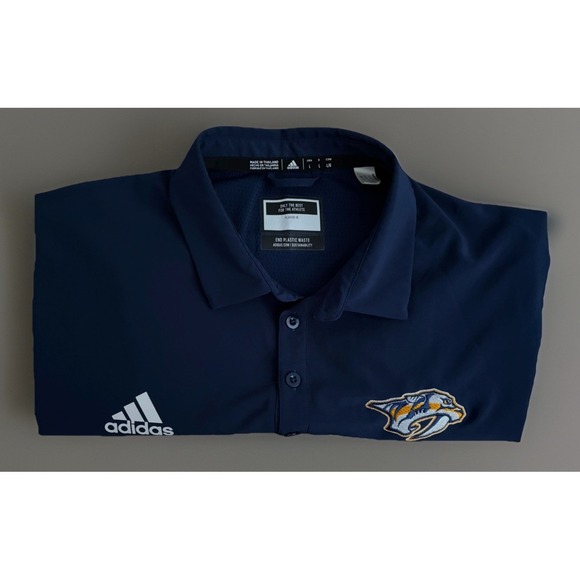 Nashville Predators Adidas Short Sleeve Polo Shirt Blue NHL Logo Large JBHS - Picture 9 of 11